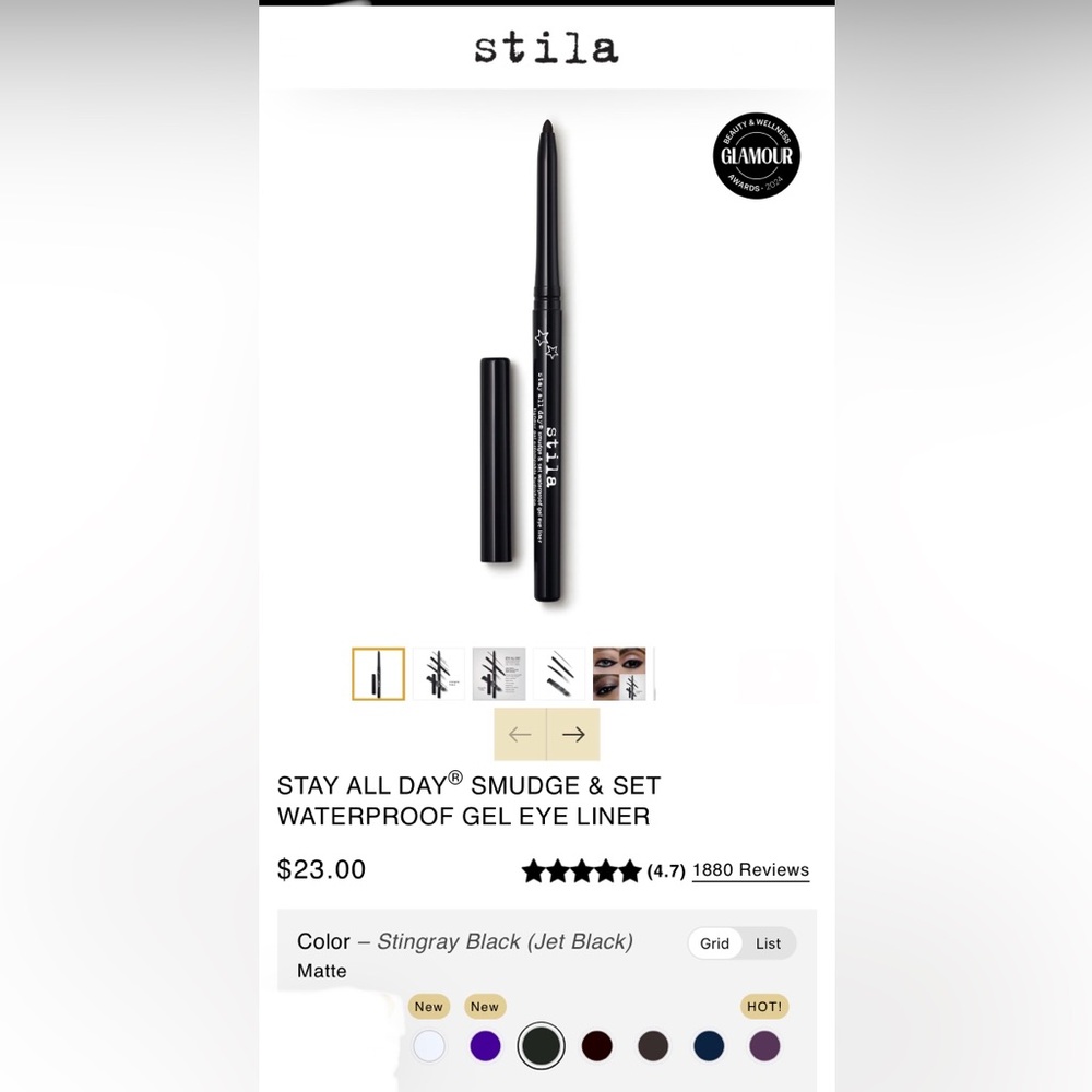 NIB Stila Stay all Day Smudge & Set Waterproof Gel Eyeliner in Stingray Black